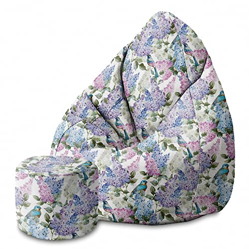 DreamRoots Bean Bag 80x80x120cm - Sitzsack mit Lehne und Hocker und Bezug - Sitzkissen Boden Erwachsene mit Füllung M