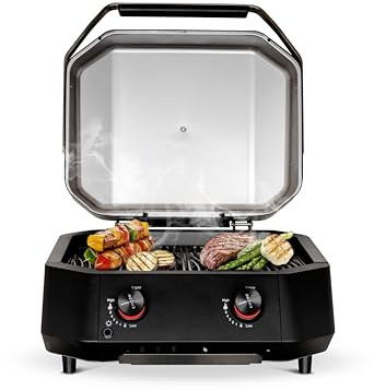 cozze Barbecue à gaz de qualité supérieure avec puissance de 5,0 kW et allumage automatique - Surface de cuisson de 510 x 390 mm - Régulateur et thermomètre inclus - Noir/acier inoxydable