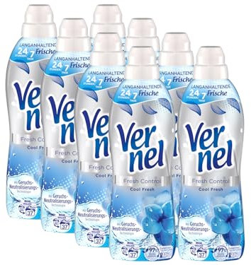 VERNEL Fresh Control Cool Fresh Weichspüler 8x 37 WL (296 Waschladungen), Wäscheduft für 24/7 langanhaltende Frische mit Geruchs-Neutralisierungs-Technologie, recycelbare Flasche