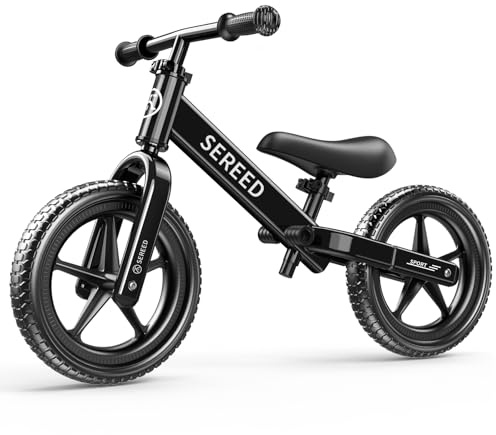 SEREED Toddler Balance Bike 2 Year Old, No Pedal Kids Toy Bike for 2-5 Years Old, Tool-Free Adjustment, Gift for 2-3 Girls, Customize Plate with 3pcs Stickers (Black)