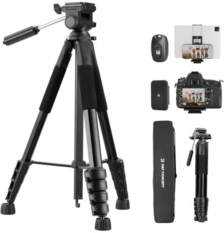 K&F CONCEPT 75/190cm Compact Camera Tripod, Lightweight Travel Tripod for DSLR Camera and Phone, Video Tripod Stand with Phone Clip, Bluetooth, Compatible with Canon/Sony/Nikon Camera, S255A3+BV01