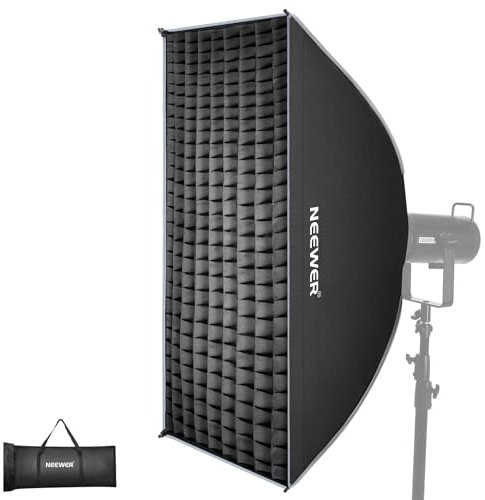Neewer 24x35 Rectangular Softbox, Quick Release Strip Soft Box with Bowens Mount, Diffusers, Grid, Bag, Compatible with Aputure 120d Compatible with Godox SL60w Q4 AS600B CB300B Q300, NS93P