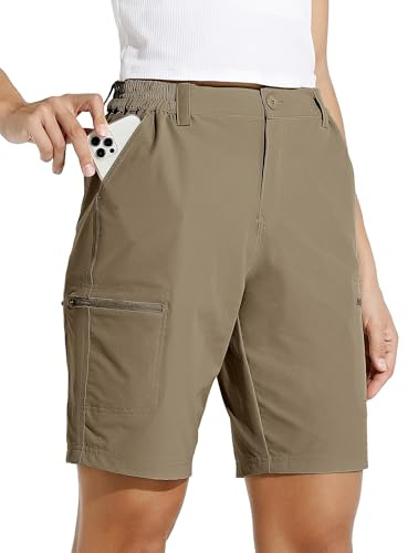 WILLIT Damshorts, vandringsbyxor, sportbyxor, kort, sommar, stretch, cargobyxor, långa golfshorts, snabbtorkande vandring, utomhus, lätta resor, shorts med fickor, 25 cm