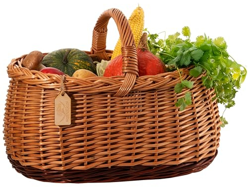 FALKENBERGER Grande cesto di vimini 43 x 28 x 25 cm Grande Cestino per la spesa in vimini con manico Cestino da mercato