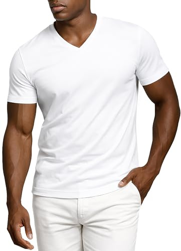 Leif Nelson T-shirt pour homme, avec col en V, coupe ajustée, basique, en coton, à manches courtes, pour le quotidien et les loisirs