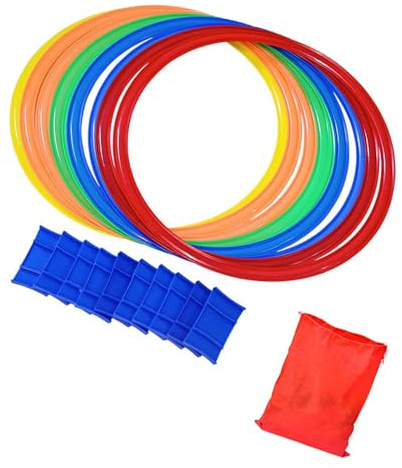 KiBcsLic Lot de 10 Cerceaux de Marelle, Jeu de Saut Éducatif pour Enfants,Jouet Sensoriel Motricité pour Activités Ludiques,Anneaux Polypropylène avec Sac de Rangement pour Extérieur et Intérieur,38cm