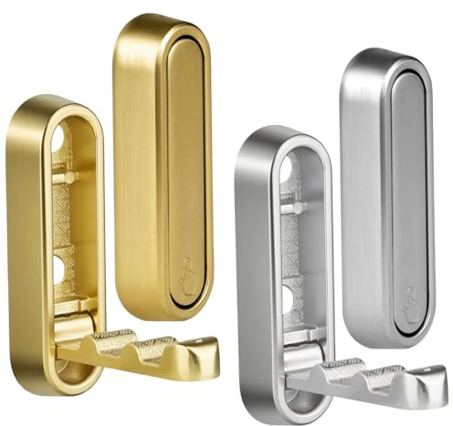 Verazquy 4PCS Foldable Wall Hooks, Coat Hooks Flip for Hanging Coats, Bags, Towels, Keys – Space-Saving Gold Wall Mounted Storage Style Door HangersFolding Towel Rack