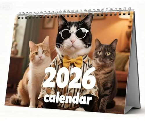 EJRUP Calendario de Escritorio 2026, 28,5x21 cm Mes Vista Enero - Diciembre 2026 + Sep.,Calendario 2026 | Imágenes Gatitos