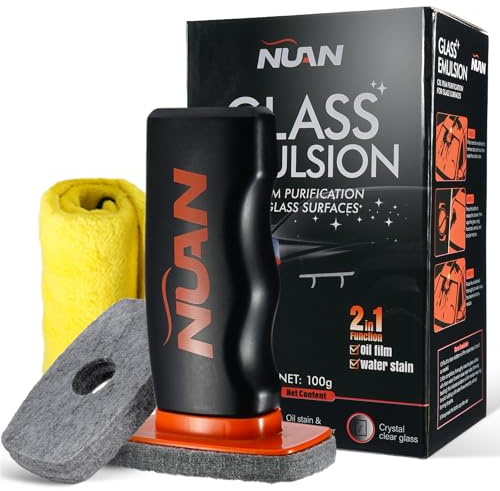 NUAN Glass Emulsion Oil Film Purification for Car Windshields and Windows, Removes Oil Film and Water Stains, 100g with Detachable Brush and Towel