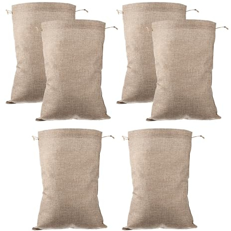 HOMOCONO Sacchetti in Juta Coulisse Beige Riutilizzabili per Conservazione di Verdure e Piante 20x30cm Confezione da 6 Pezzi per Organizzazione Quotidiana