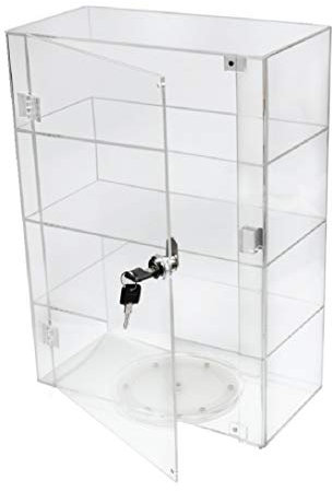 PC3721 @ Eine Vitrine mit 4 Fächern aus hochglänzendem, klarem Acryl mit Fronttür und Sicherheitsschloss (420 x 300 x 203 mm)