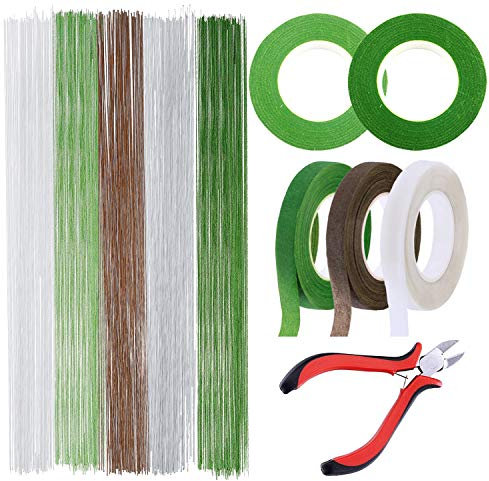 Allazone Blumengesteck Werkzeug Set, 5 Farbe Floral Kreppband, 5 Farbe Blumenstamm Draht 26 Gauge, Blumendrahts Chneider für Blumen DIY, Wohnkultur, Hochzeitsdekor