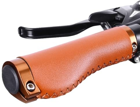 DEWIN Bike Handle Grips, 1 Pair Bicycle Grips PU Leather Mountain Bike Folding Bicycle Cycling Lockable Handle Grips (Brown)