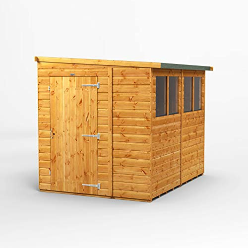 POWER High Grade Premium Pent Reverse Lean Wooden Shed with High Security, PVC Window sills, Door and window flexibility, made from 12mm extra thick Timber & Toughened Glass
