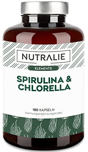 Spirulina und Chlorella 1800mg Bioverfügbar und Vegan - 180 Kapseln mit Spirulina- und Chlorella-Algen - Vegane - 180 Kapseln Nutralie