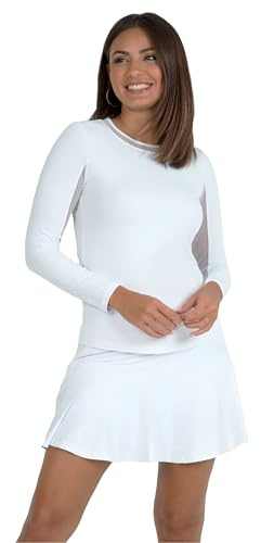 IBCOOL Athleisure Wear Sun Protective UPF 50+ Icefil Cooling-Long Sleeve Crew Neck with Mesh White/Solid/S