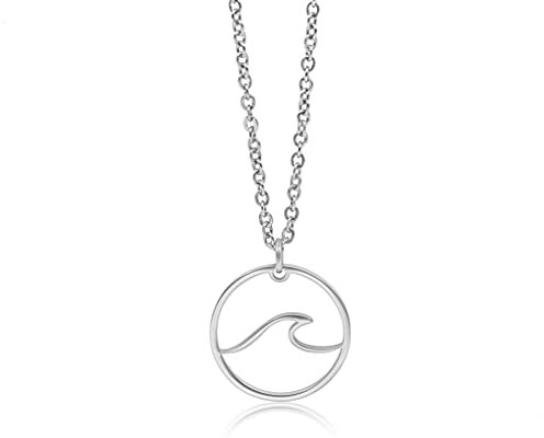 Nuoli® Kette Welle Damen Silber (45 + 5cm verstellbar) Halskette mit Wave Schmuck Anhänger für Frauen & Mädchen, aus Edelstahl