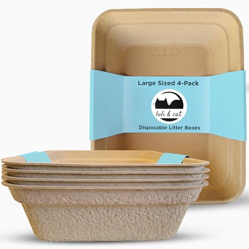 Luli & Cat Disposable Litter Boxes for Cats | Large Sized 4-Pack | Durable and Water Resistant