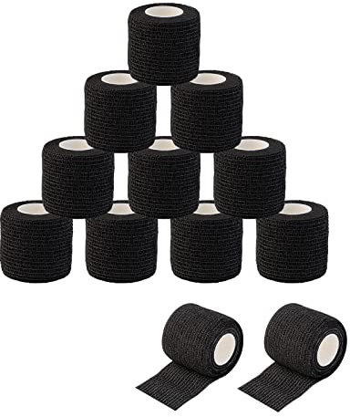 EZ Tattoo Grip Tape - 12 Stück (5cm x 4.5m) Selbstklebende Bandage für die Schwellung von Handgelenk und Knöchelverstauchung, Einweg-Rolle Tattoo Grip Tube Tape für Tattoo-Maschine (Black)
