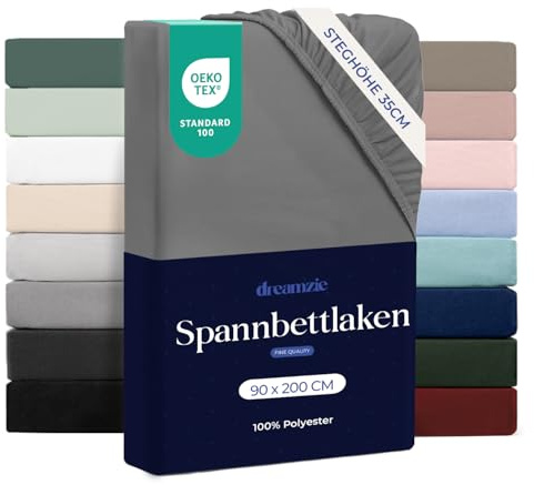Dreamzie - Spannbettlaken 90x200cm - 100% Mikrofaser - Steghöhe 35cm | Anthrazit · Ultraweich · OEKO-TEX Zertifiziert · Leintuch · Für hohe Matratzen · Atmungsaktiv · Pflegeleicht