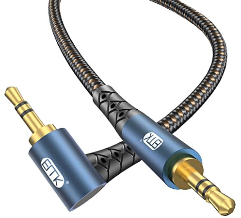 EMK 3,5 mm AUX-kabel, 3,5 mm TRS-ljudkabel, HiFi stereokabel, 90 graders kontakt, stereo AUX-linje för smartphone, bil, Echo-högtalare, ljudstänger (2 m, höger vinkel)
