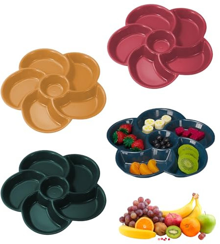 Zfseyuh 4 Stück Snackschale Snackteller Obstteller Snacktablett Snackteller mit 6 Fächern Süßigkeiten Schale Blumenförmige für Couch Süßigkeiten, Bar Snack