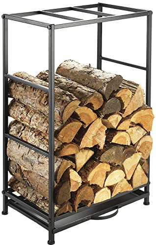 Kobolo Modernes Kaminholzregal aus Metall 80 cm hoch schwarz lackiert