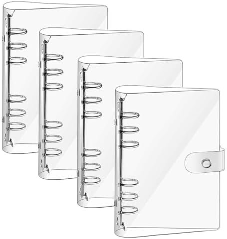 4 Stück Ringbuch A5 Nachfüllbar Notizbuch Ringbuchordner Transparente Ringbuch PVC Einband 6 Ring Binder A5 Nachfüllbar 6 Löcher Notizpapier Binder Taschen
