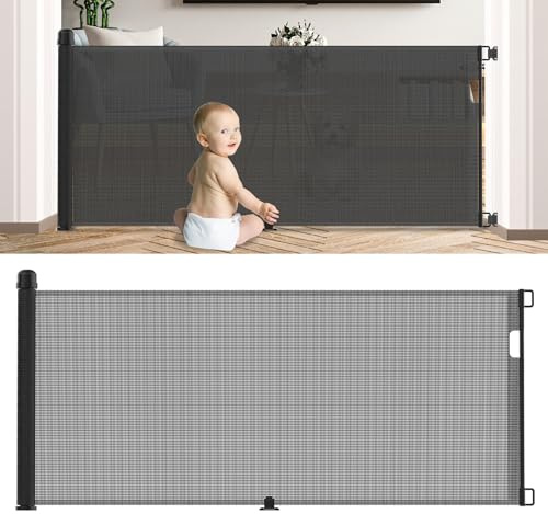 YUENFONG Trappskyddsgaller, dörrskyddsgaller, 87 x 300 cm, trappskydd, dörrgaller, avstängningsgaller, utdragbar infällbar dörr för baby och husdjur (0–300 cm, svart), YF-(HAG1394B)