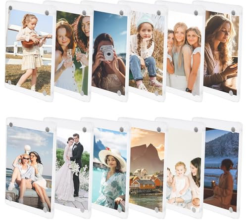 Cornici Magnetiche in Acrilico per Pellicola 6 x 9 cm: PRITOK 12 Pezzi Cornice Magnetica per Frigorifero, Magnete Acrilico per Frigorifero for Cards Memos Pictures Stamps Photo Booth Locker