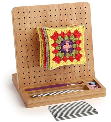 Coopay Granny Square Spanner, 20 x 20 cm Blocking Board Häkeln mit 30 Edelstahl Stabstiften und Gerillter Boden, Bambus Spannbrett für Granny Squares Spannen, Strick- und Häkelprojekte, Blocking Board