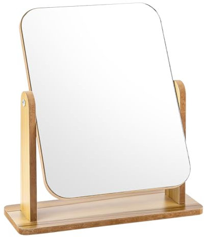 Lnjya Standspiegel Klein, Stehend Holz Beauty Kosmetikspiegel, 28 x 24 cm Schminkspiegel, Freistehend Tischspiegel für Schminktisch Schreibtisch, Schlafzimmer, Badezimmer - Abnehmbar, Einfachen