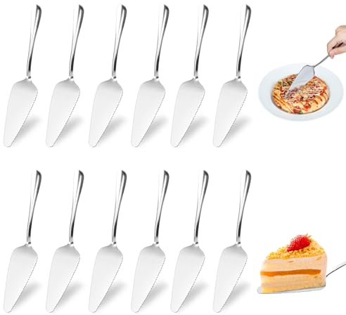 RAFIYU 12 Pezzi Paletta Torta, Pala Tort in Acciaio Inox, Server per Torta con Bordo Seghettato, Taglia Torta Lavabile in Lavastoviglie, per Cucina Feste Ristorante Matrimoni Torte Pasticcini