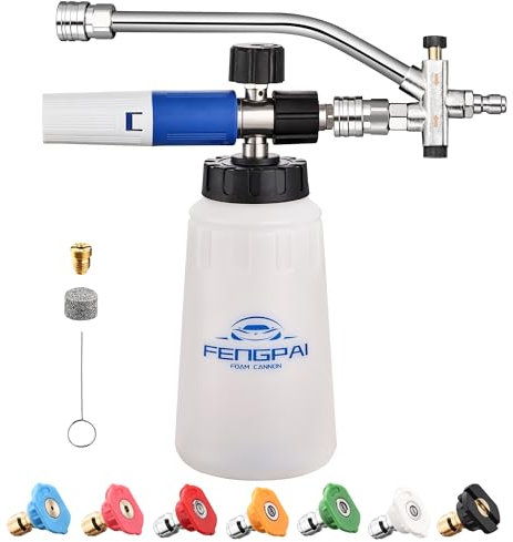 FENG PAI Foam Cannon for Pressure Washer with Dual Connector Accessory & 7 Sprayer Nozzles, Dual Lance Soap Cannon, Double Tip Soap Attachment for Foam Blaster, 1/4 Quick Connect, 3600 PSI (White)
