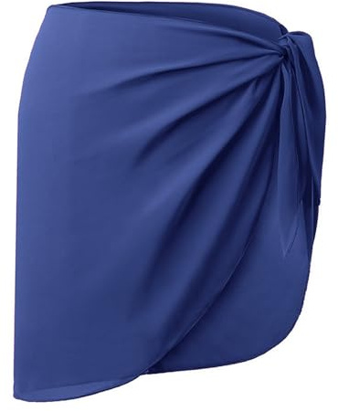 BrightGlow Damer strandkjol strand linda saronger kort sexig strandkjol strandkläder kjolar sarong med tofs transparent wrap kjol minikjol baddräkt bikini cover up en storlek, blå, Einheitsgröße Kurz