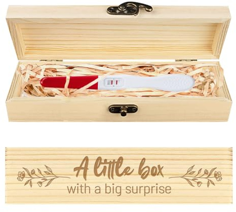 CHGCRAFT Coffret Souvenir de Test de Grossesse Fleurs et Plantes Papillons Coffret Cadeau D'Annonce de Grossesse en Bois avec Ruban en Raphia et Cadenas Cadeaux D'Annonce pour Papa Mari