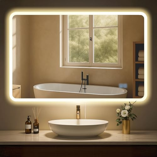 CLP Specchio da bagno Jericho con illuminazione, specchio da bagno antiappannamento, specchio da parete con luce LED, dimmerabile, Dimensione:70x100 cm