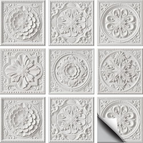 CHGCRAFT 36 autocollant Mural 6D Motif Fleurs Blanches en Relief 3 styles Étanche pour Cuisine Salle de Bain (10) x (12)4cm