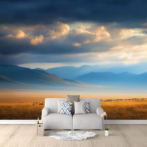 Fotomurales Paisaje Natural Montañas Praderas 200x140 cm Papel Tapiz Fotográfico no tejido 3D Moderna Fondo De Pantalla Mural Decoración De Pared Sala Cuarto Oficina Salón