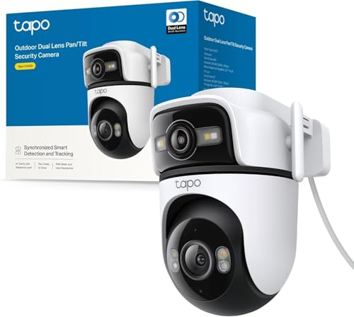 Tapo C545D Telecamera Wi-Fi Esterno con Doppio Obiettivo 2K(3MP+3MP), PTZ con Tracking Smart, Rilevamento AI Persone/Animali/Veicoli, Visione Notturna a Colori, Audio Bidirezionale, Ethernet, IP66