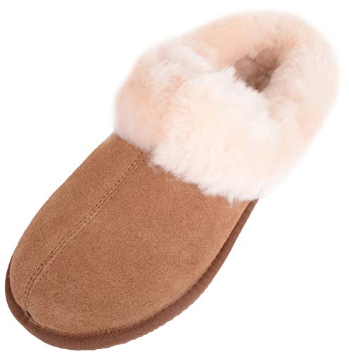 SNUGRUGS Women's Harriet Sheepskin Slipper Mule with Cuff - Chestnut - UK 6