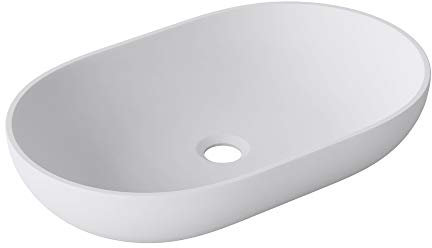 doporro vasque à poser lavabo 54x34x10,5cm en fonte minérale lave mains raccordement standard Colossum808 blanc mat