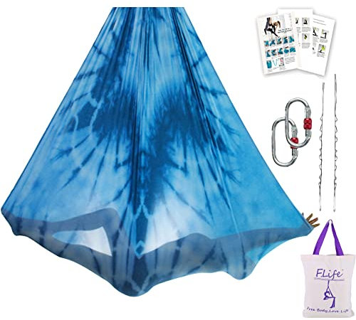 Aerial Yoga Hammock 5.5 Yards Premium Aerial Silk Fabric Yoga Swing for Antigravity Yoga Inversion Include Daisy Chain,Carabiner and Pose Guide (Frost Flower)