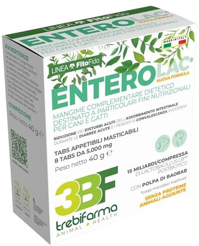 Trebifarma Enterolac per Cani e Gatti per Diarrea e Disturbi Intestinali - Mangime Complementare in Compresse con Baobab e Lactobacillus LB - 8 Tabs da 5.000 mg