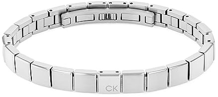 Calvin Klein Braccialetto a maglie da uomo Collezione MINIMALISTIC SQUARES in Acciaio Inossidabile o Pelle, Stainless Steel, Argento (Silver)