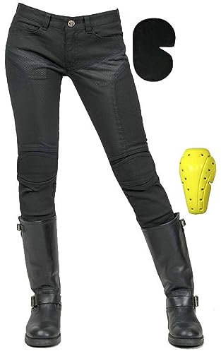 HOMDECR Damen Slim Fit Motorrad Jeans Mit Protektoren Knie Und Hüftprotektoren Stretch Slim Fit Denim Motorradhose Cargo Motorradjeans Schutzhose Biker Pants (M)