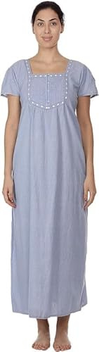 Cotton Lane - Chemise de Nuit en Coton Chambray à Manches Courtes