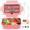 Bugucat Bento Lunch Box 1200ML, Kids Lunchbox with 3 Compartments and Cutlery,Leak-Proof Snack Boxes for Adult, Bento Boxes for School Kindergarten Office, Microwave Dishwasher Safe, Pink