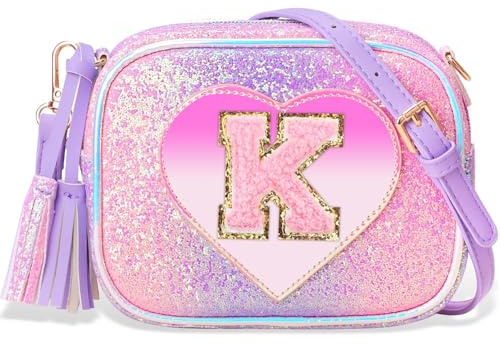 Purse Gifts for Little Girls - Kids Heart Purse Cute Crossbody Bag Teens Girls Wallet Birthday Gift Purple Glitter K
