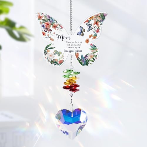 Leikedun Butterfly Crystal Suncatcher Gift for Mom, Crystal Butterfly Hanging Ornament, Birthday Occasion